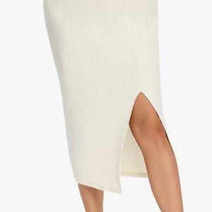 High Waist Stretchy Rib Knit Split Slit Hem Midi Pencil Skirt